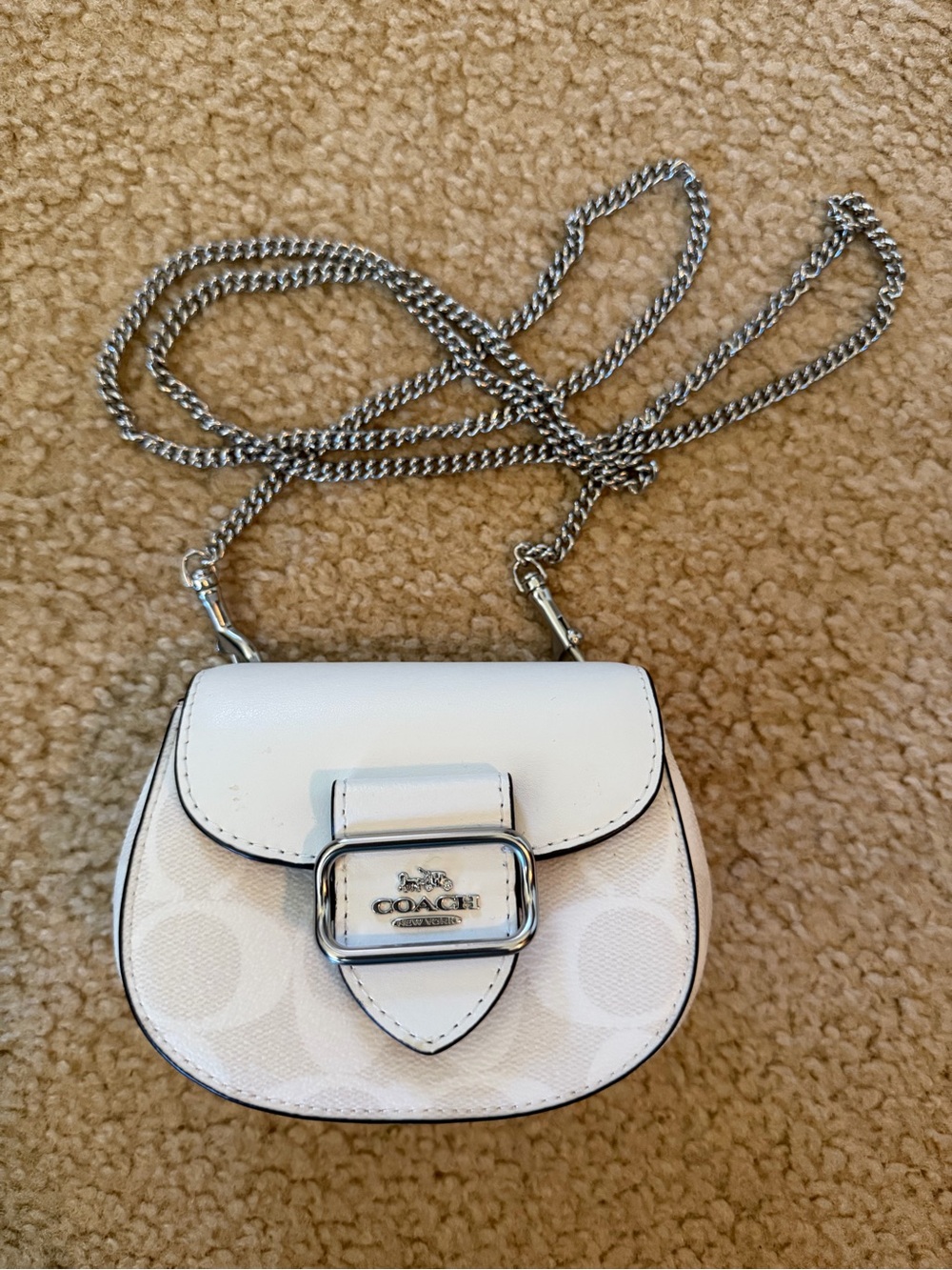 Coach White Mini Saddle Crossbody with Silver Hardware NWOT